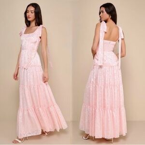 Lulus Picturesque Allure Blush Pink Jacquard Tie-Strap Maxi Dress, Size XL, NWT